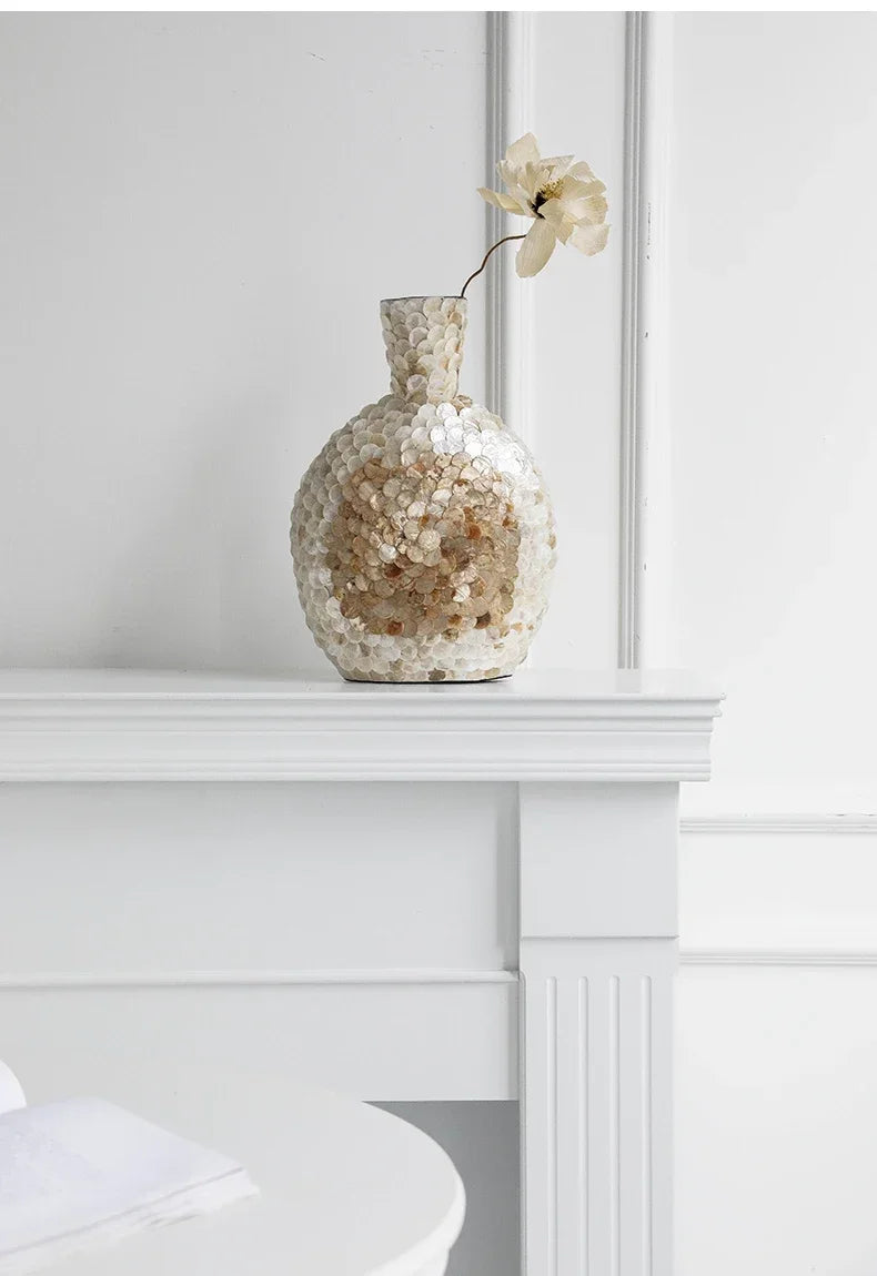Modern French Light Luxury Art Vase, Golden Shell, Decorative Arrangement, Handmade Desktop Flower Arrangement, Home Decor