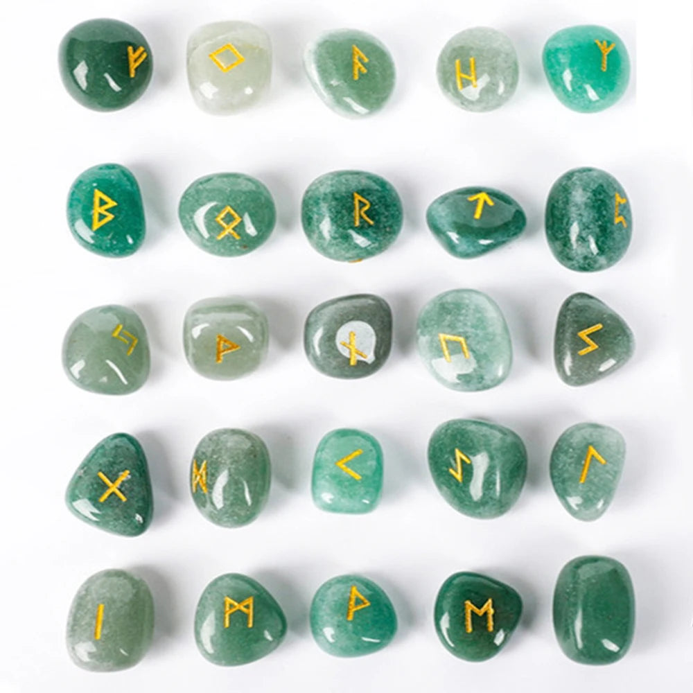 Natural Crystal Rune Stones Set 25pcs Quartz Agate Crystal Stone Witches Reiki Healing Energy Rune Letter Crystal Carving Crafts