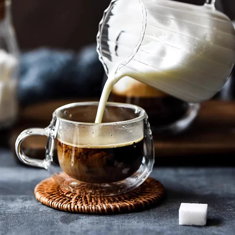 100/200ml Double Walled Glass Coffee Cup Set Clear Espresso Cups With Handle Heat-resisting Glass Cup For Milk Latte Tea
