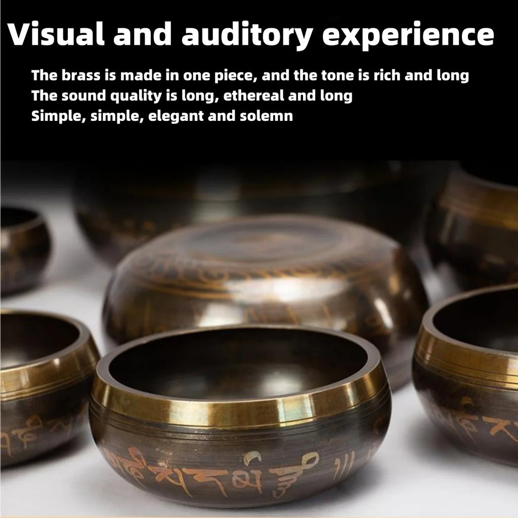 Tibetan Singing Bowl Set 8.5~20CM Size Optional Scripture Bowl Helpful for Meditation Yoga Relaxation Chakra Healing Prayer