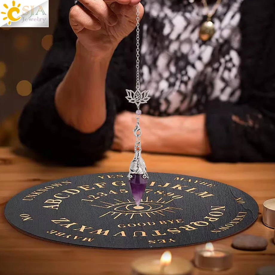 CSJA Natural Stone Cone Pendulum Reiki Amethyst Pink Crystal Gem Stone Pendulo for Dowsing Dinvination Healing Quartz H624