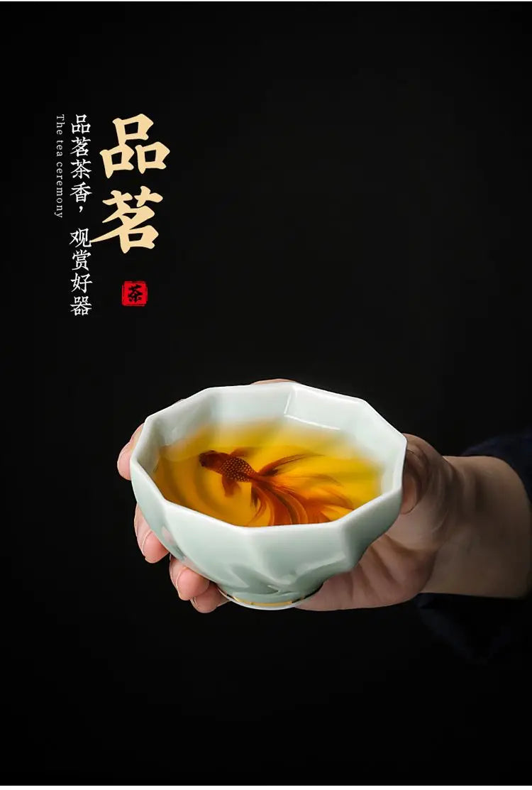 Creative Celadon Teacups Handmade Koi Tea Bowls Chinese Kung Fu Tea Set Master Cup Household Retro Tasting Mug Teaware Drinkware