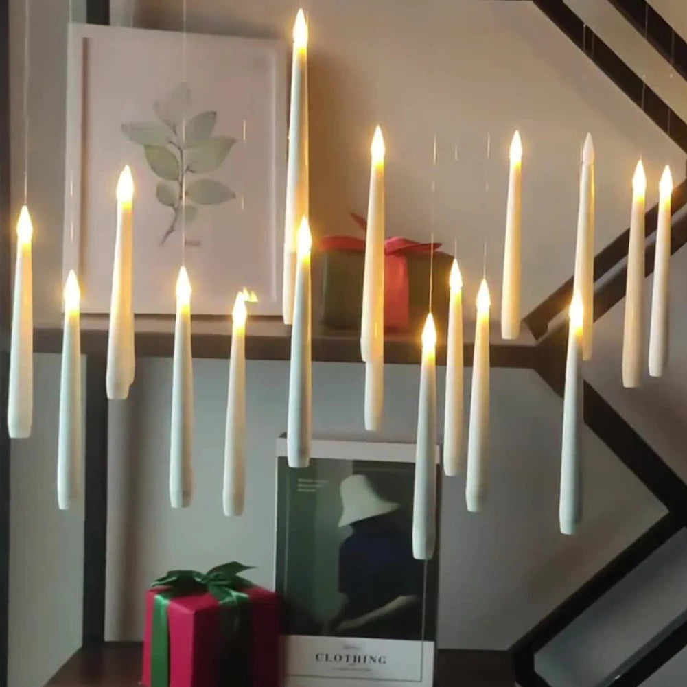 10-24PCS Flameless Floating Candles With Magic Wand Remote Battery Operated Hanging Flickering Warm Light Candle Wedding Christm