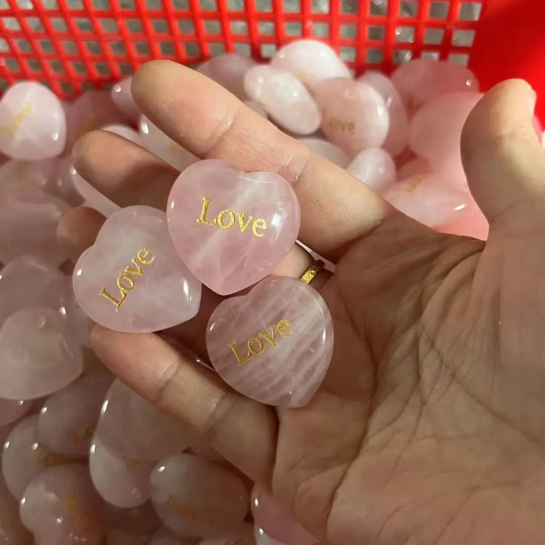 Random1pcs Rose Quartz Heart Inspirational Stone Engraved Love Natural Pink Crystal Valentine's Day Gifts