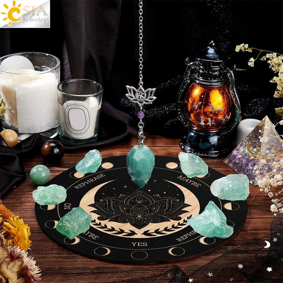 CSJA Natural Stone Cone Pendulum Reiki Amethyst Pink Crystal Gem Stone Pendulo for Dowsing Dinvination Healing Quartz H624
