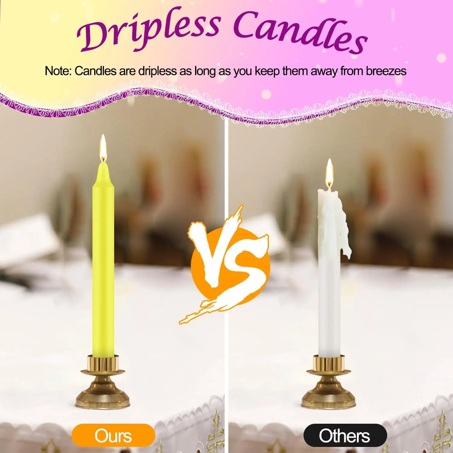 24 Pieces of 4英寸 Colorfuled Waxs, Drip-Free, Smoke-Free, Fragrance-Free, Home Dinner Candles, Hand-Pulled, High-Quality, Suitable for Church, Family, Wedding, Party, Seasonal Celebrations, Emergency Situations and Home De