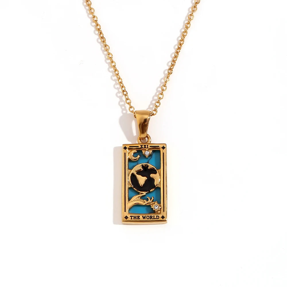 MamacitaSlay New In Populry Rectangular Pendant Empress Lovers Magician Tarot Waterproof Stainless Steel Necklace For Women