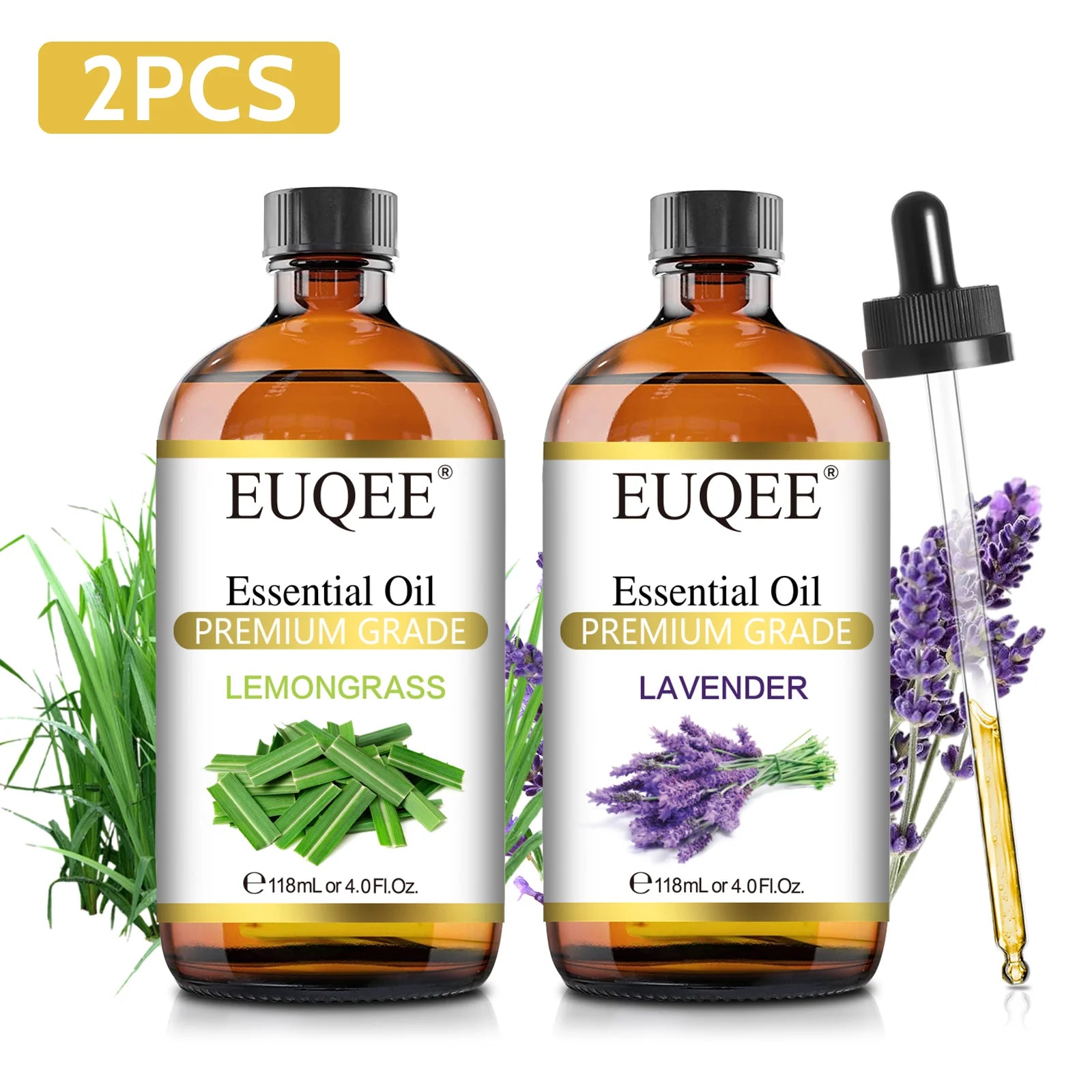 EUQEE 118ML Lavender Jasmine Eucalyptus Vanilla Peppermint Essential Oils with Glass Dropper For Humidifier Candle Making