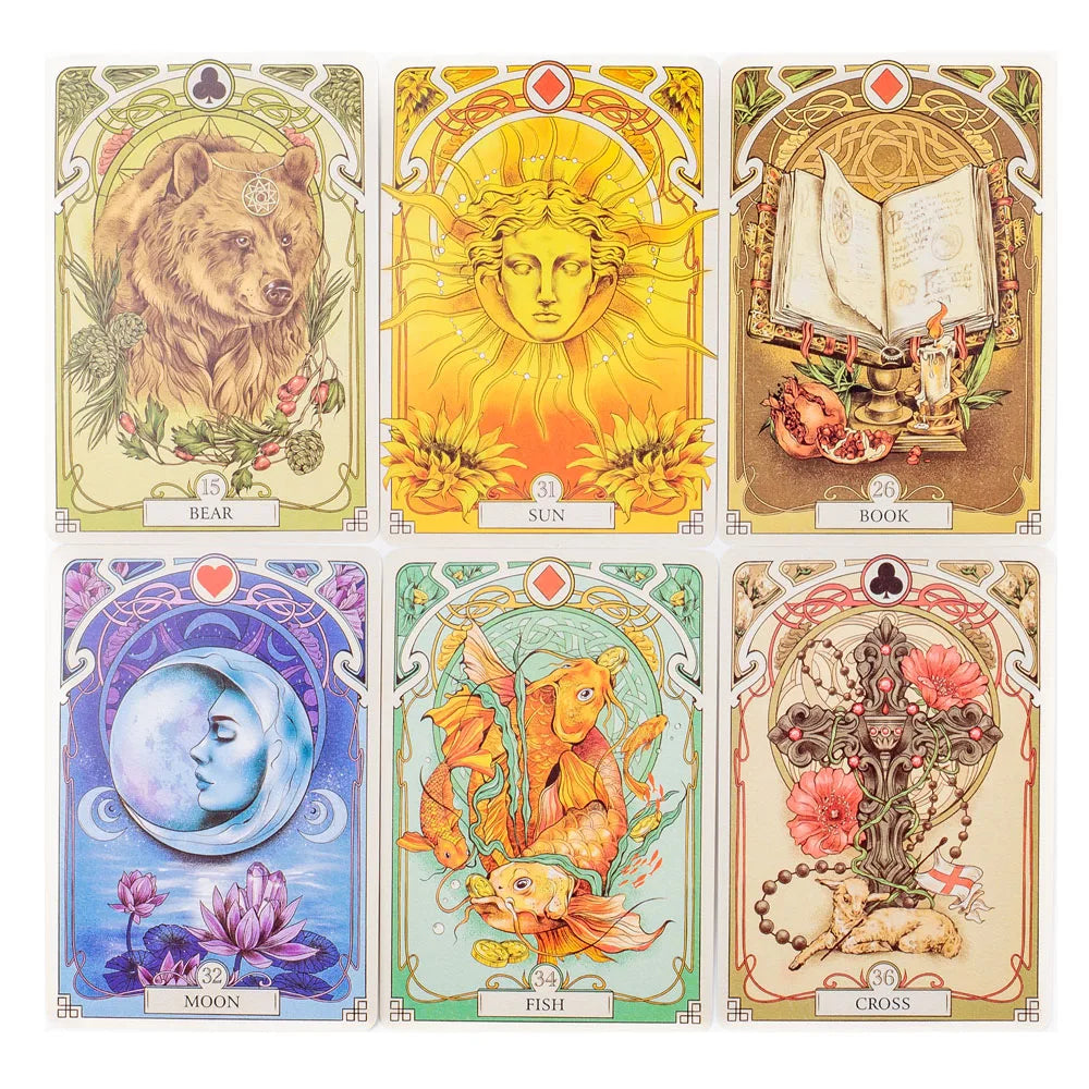 Romantic Lenormand Oracle Cards  37 Pcs Deck 10.2x7.2cm English Vision Art Nouveau Floral Motifs for Party Board  Playing Games