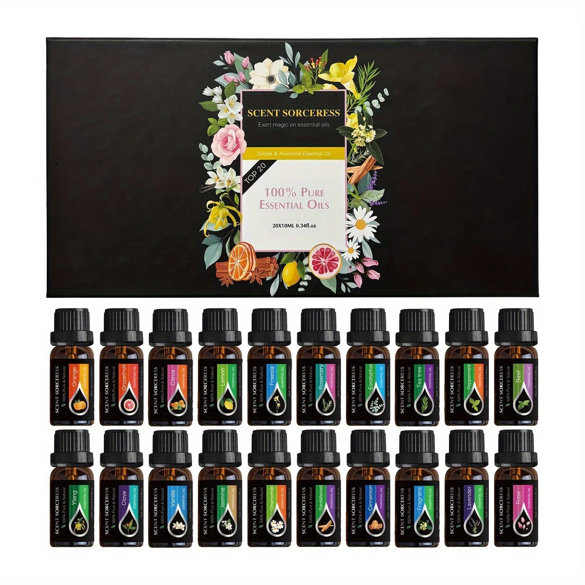 Christmas Essential Oil Set Lavender Eucalyptus Sweet Orange Lemon 20Pcs/Set Massage Spa Aroma Fragrance Oil Humidifier Diffuse