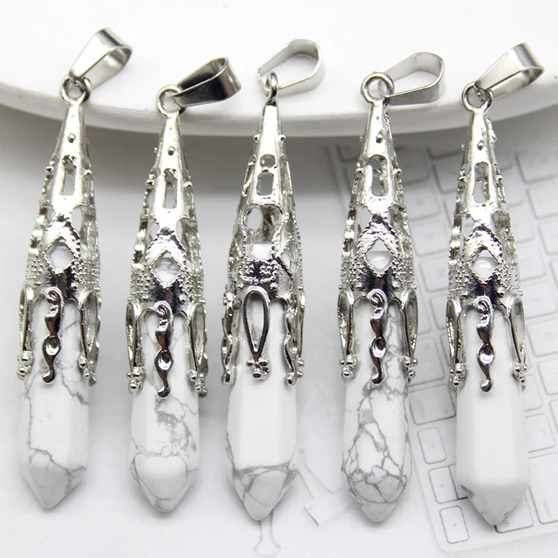 10pcs Crystal Pendulums for Dowsing Divination Natural Gem Stone Quartz Crystal Obsidian Hexagon Pendant For DIY Jewelry Making
