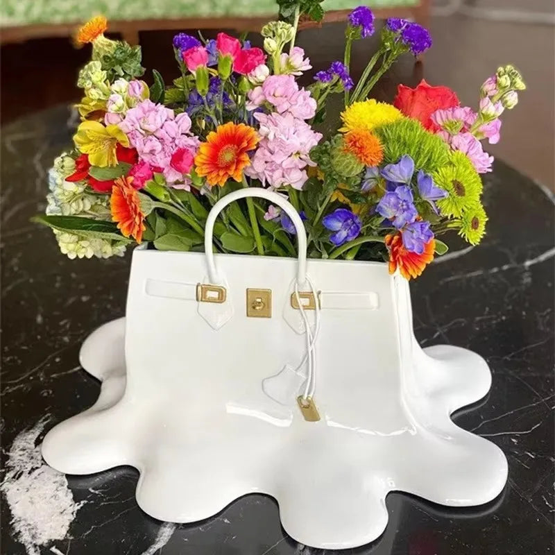 Nordic Large Resin Flowers Vase Bag Home Decor aesthetic room decor Wedding desk Ornament Living Room big Bag Vase Luxury