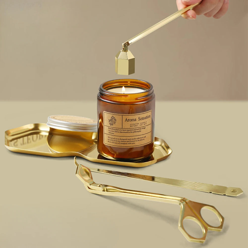 4 Piece Wick Trimmer Snuffer Kit Candle Differ Tray Golden Retro Candlestick Scented Candle Accessories Supplies Craft Ornaments