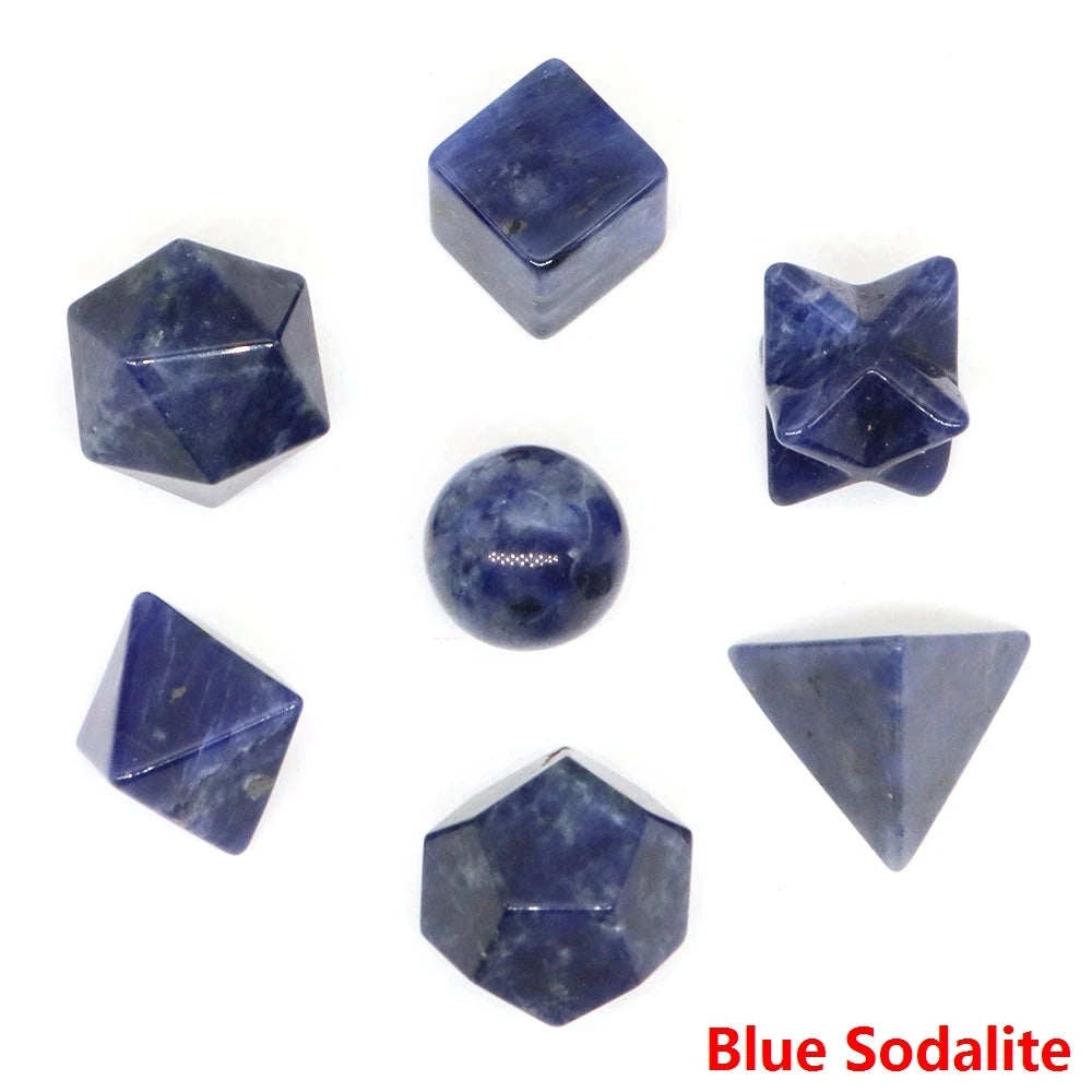 7Pcs/Set Platonic Crystal Solid Geometry Stone for Reiki Healing Chakra Gemstone Balancing Lucky Geometric Polyhedron Home Decor