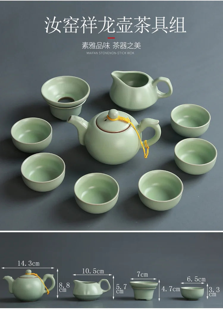 Creative Business Gift Ceramic Tea Set Teaware Geyao Ru Kiln A Pot of Six Cups of Tea Cups with Hand Gift Box Japanese TeaSet