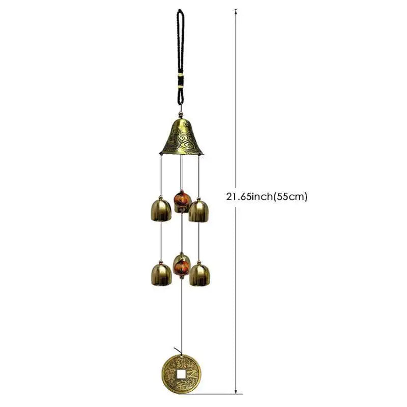 6 Copper Bells Wind Chimes - Outdoor Metal Hanging Ornament, Yard & Garden Decor