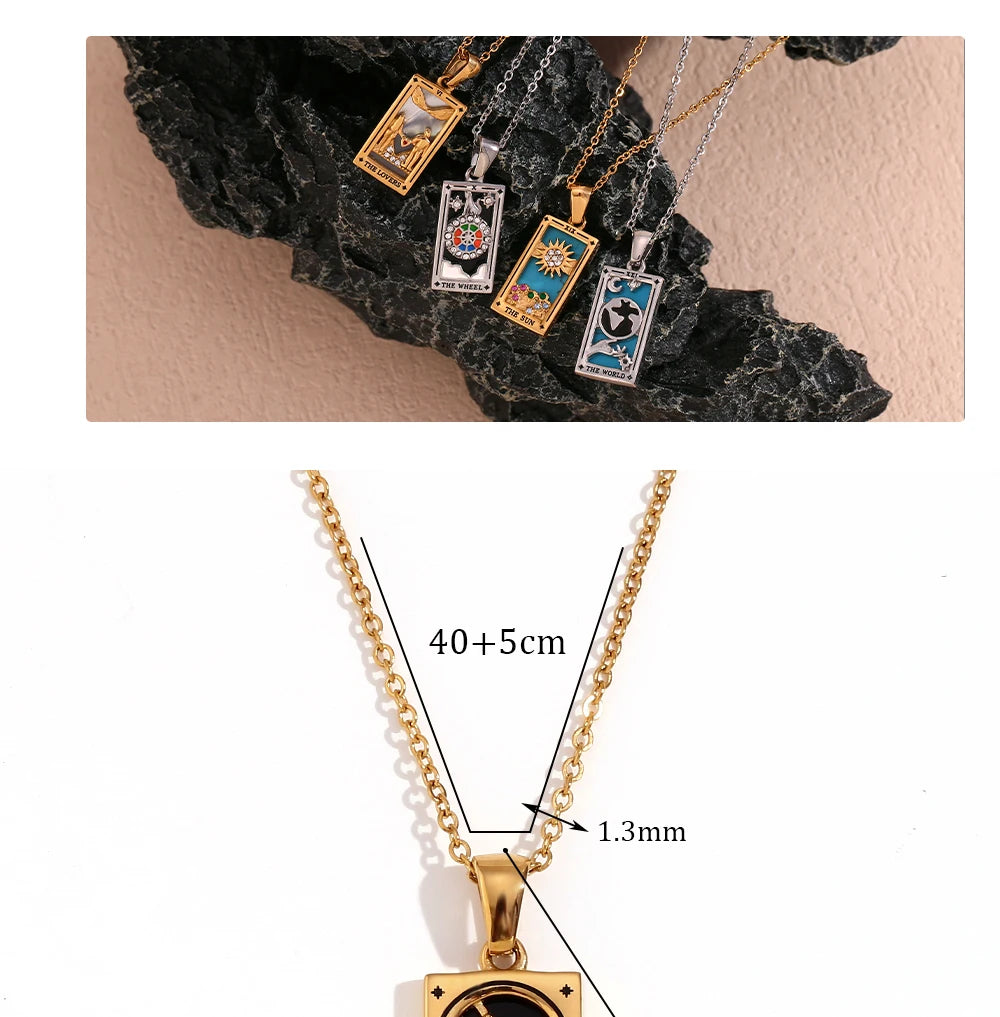 MamacitaSlay New In Populry Rectangular Pendant Empress Lovers Magician Tarot Waterproof Stainless Steel Necklace For Women