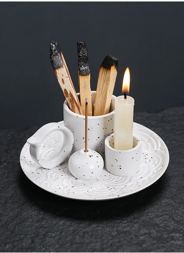 4 in 1 Incense Burner, Sage Palo Santo Holder, Incense Stick Holder Candles Holder Ceramic Censer for Meditation Living Room