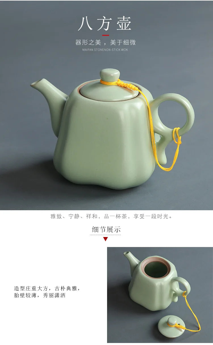 Creative Business Gift Ceramic Tea Set Teaware Geyao Ru Kiln A Pot of Six Cups of Tea Cups with Hand Gift Box Japanese TeaSet
