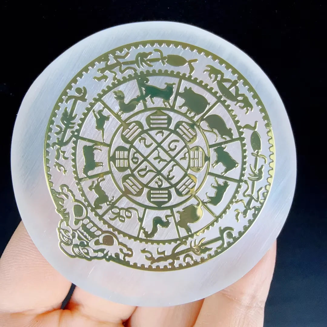 1pc Natural Selenite Slice Irregular Crystal Stone - Mixed Style Boho Star Moon Tree Flower Golden Tray Jewelry Accessories Art