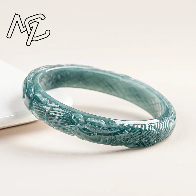 Natural Burmese A Emerald Jade Blue Water Phoenix Bangle Amulets Charm Fashion Jewelry Gifts Certificate Men Women