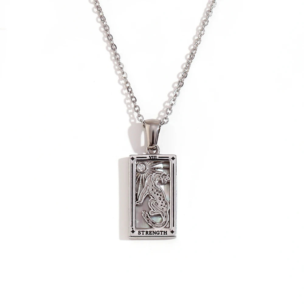 MamacitaSlay New In Populry Rectangular Pendant Empress Lovers Magician Tarot Waterproof Stainless Steel Necklace For Women