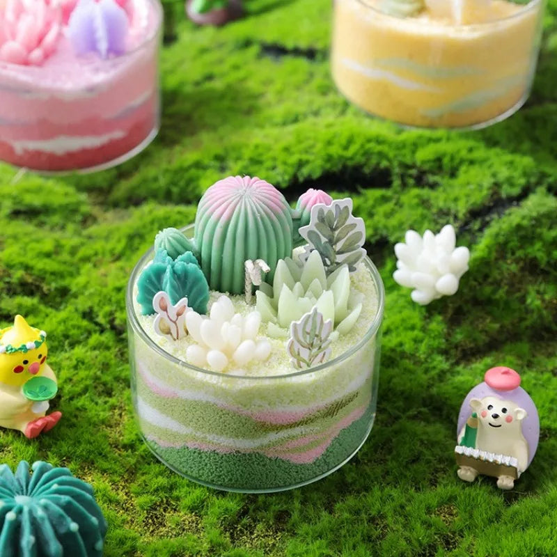 1PC DIY Scented Candles Succulent Fragrance Indoor Plants Cactus Sand Painting Handmade Wedding Souvenir Home Decoration