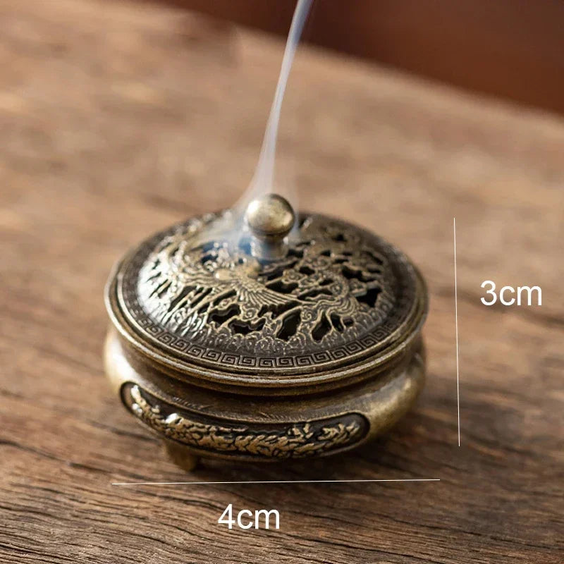 Lotus Flower Incense Burner With Handle Retro Copper Lotus Hollow Out Incense Stick Burner Brass Small Metal Craft Home Decor