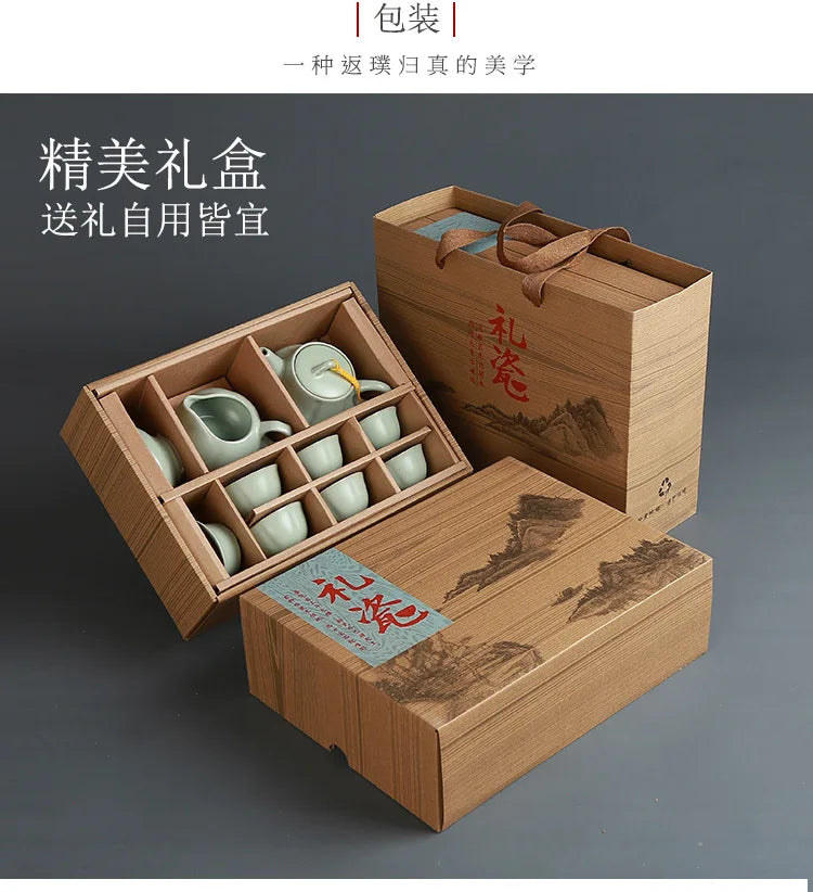 Creative Business Gift Ceramic Tea Set Teaware Geyao Ru Kiln A Pot of Six Cups of Tea Cups with Hand Gift Box Japanese TeaSet