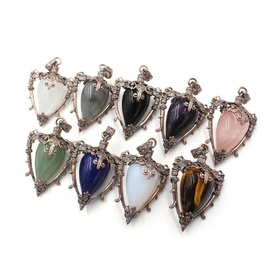 Big Natural Stone Pendant Crystal Pendulums Divination Black Obsidian Amethysts Lapis Pink Quartz  Reiki Spiritual Pendulo X210