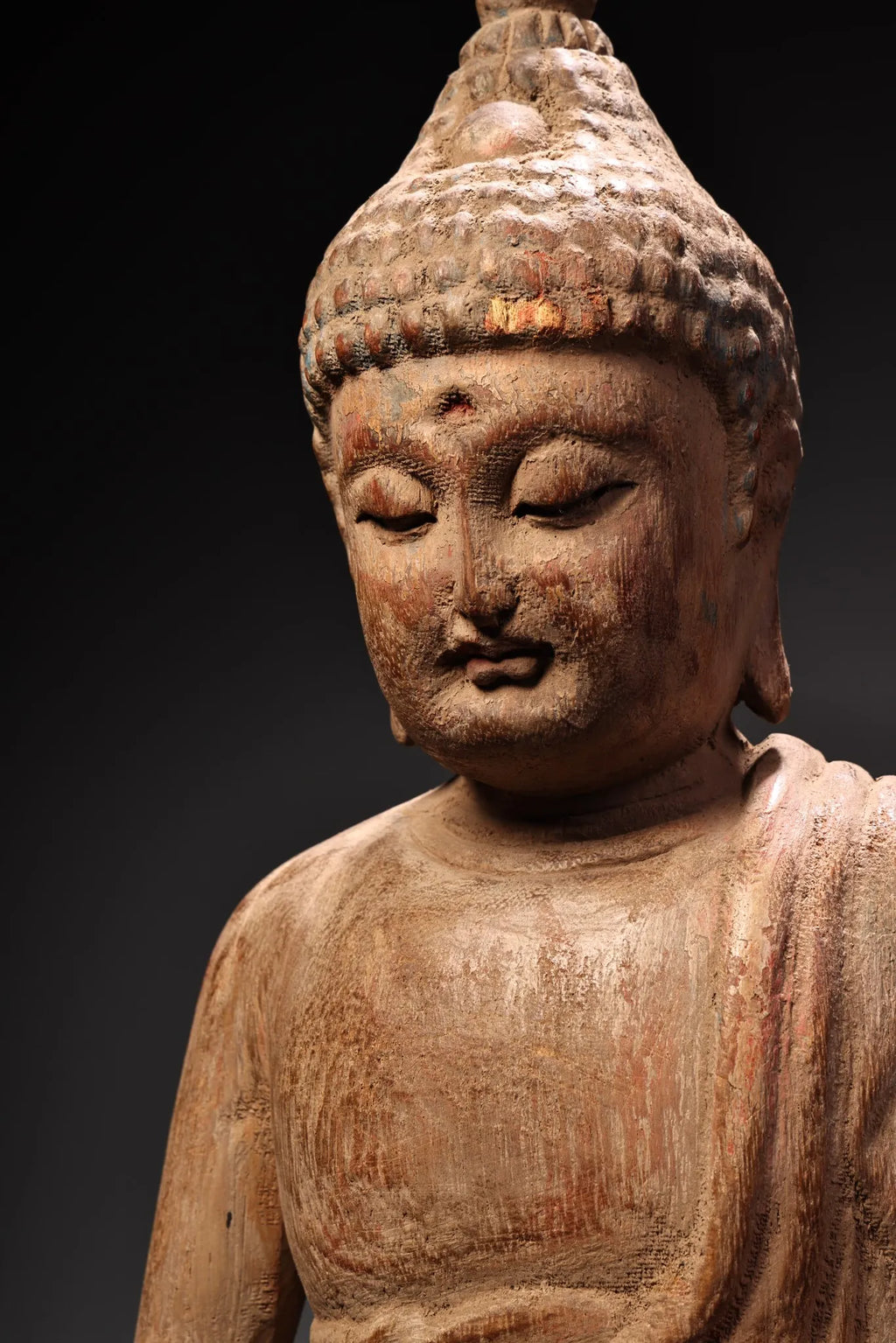 14"Old Wood Carving Painted Da Ri Tathagata Buddha Shakyamuni sitting Buddha Amitabha Worship Hall Town house