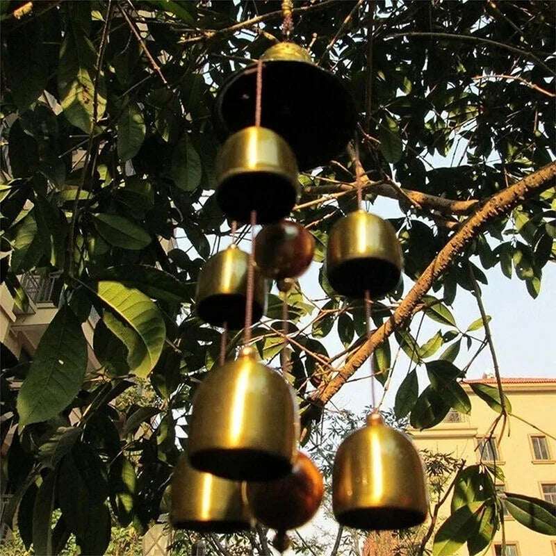 6 Copper Bells Wind Chimes - Outdoor Metal Hanging Ornament, Yard & Garden Decor