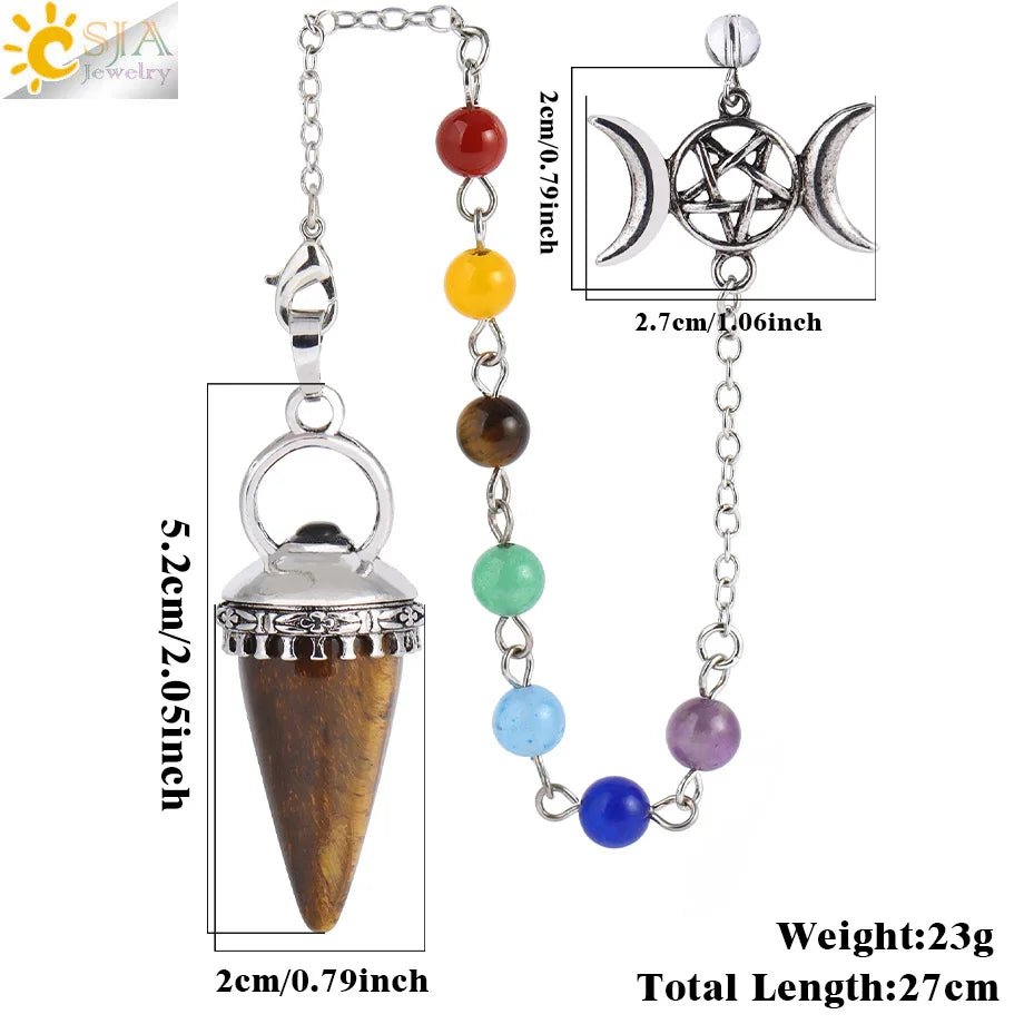 CSJA Natural Stone Cone Pendulum Reiki Amethyst Pink Crystal Gem Stone Pendulo for Dowsing Dinvination Healing Quartz H624