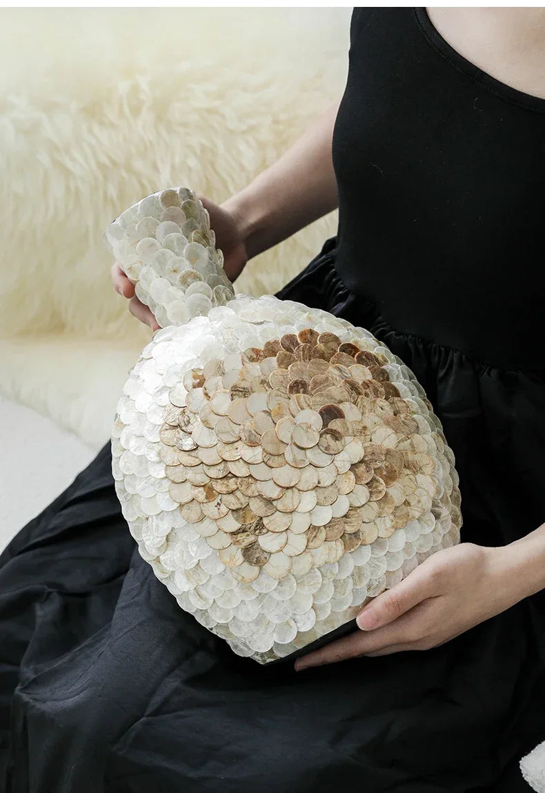 Modern French Light Luxury Art Vase, Golden Shell, Decorative Arrangement, Handmade Desktop Flower Arrangement, Home Decor