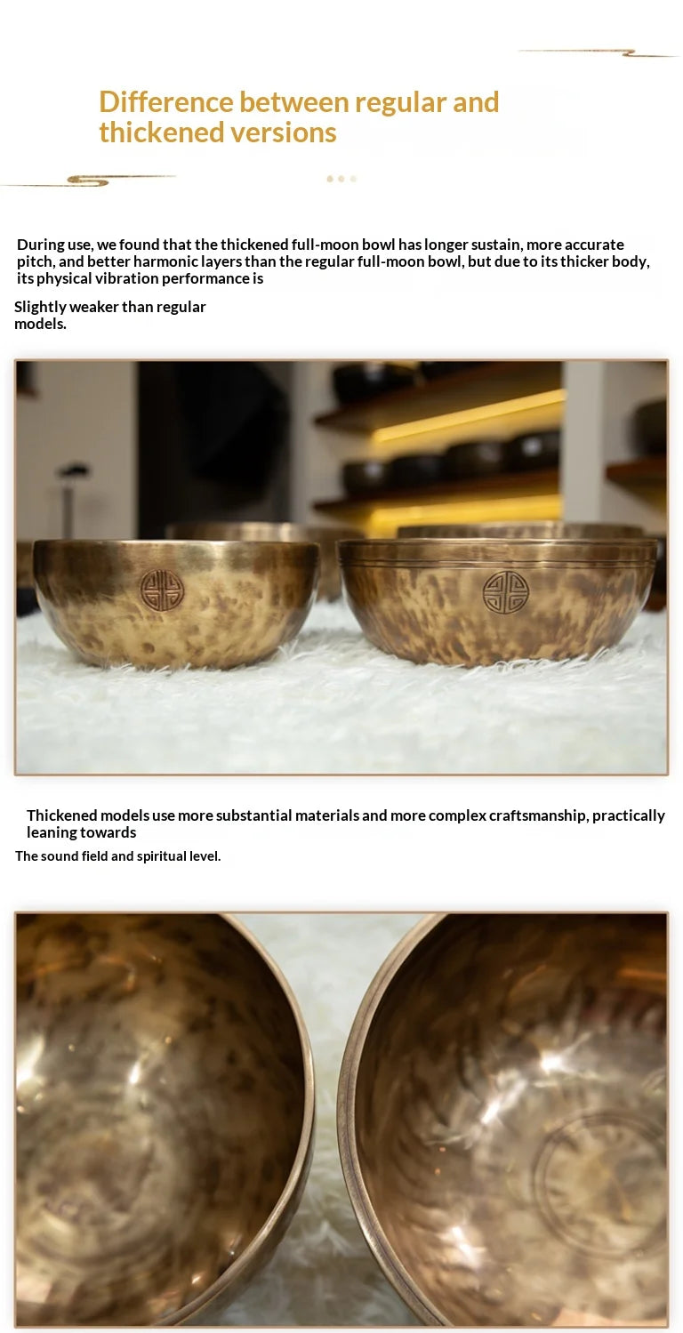 Thick Wall Full Moon Bowl Handmade Nepal Singing Bowl Yoga Meditation Professional Brass Tibetan Bowls Percussion Instruments