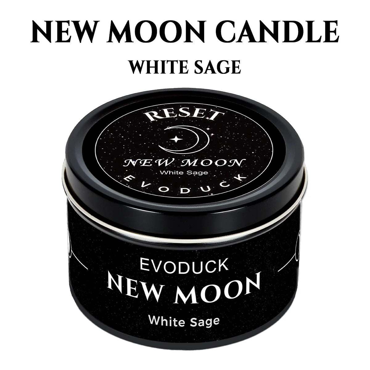New Moon Scented Candles White Sage 3oz  Soy Wax Scented Candle Black Tin with Black Crystal Chips christmas gift gift for woman