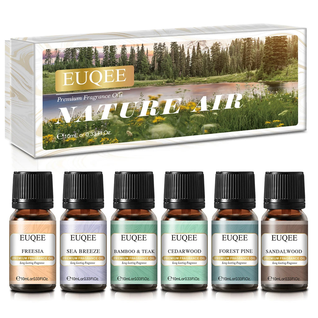 EUQEE 6PCS Aromatherapy Fragrance Oil Gift Set Coffee Fruit Series Essential Oils 10ml Strawberry Cherry Pumpkin Pie Leather