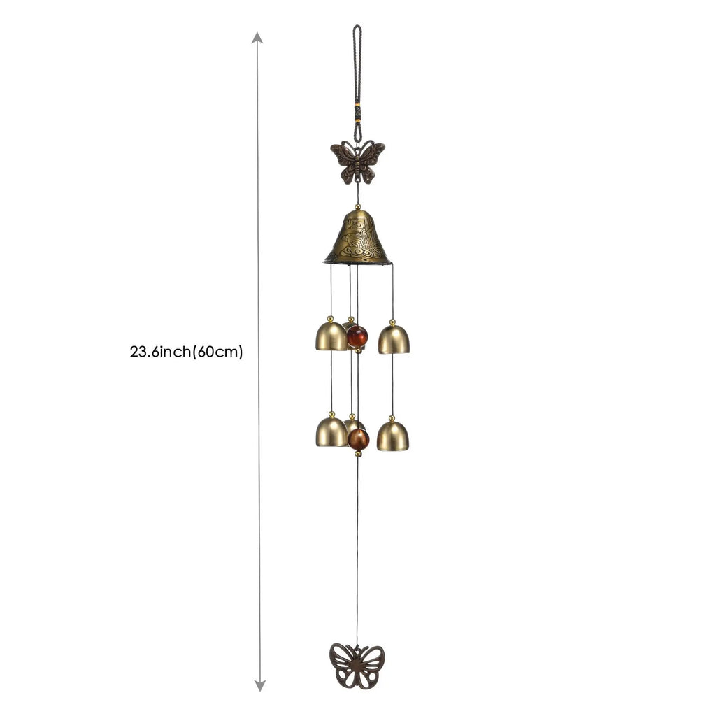 6 Copper Bells Wind Chimes - Outdoor Metal Hanging Ornament, Yard & Garden Decor