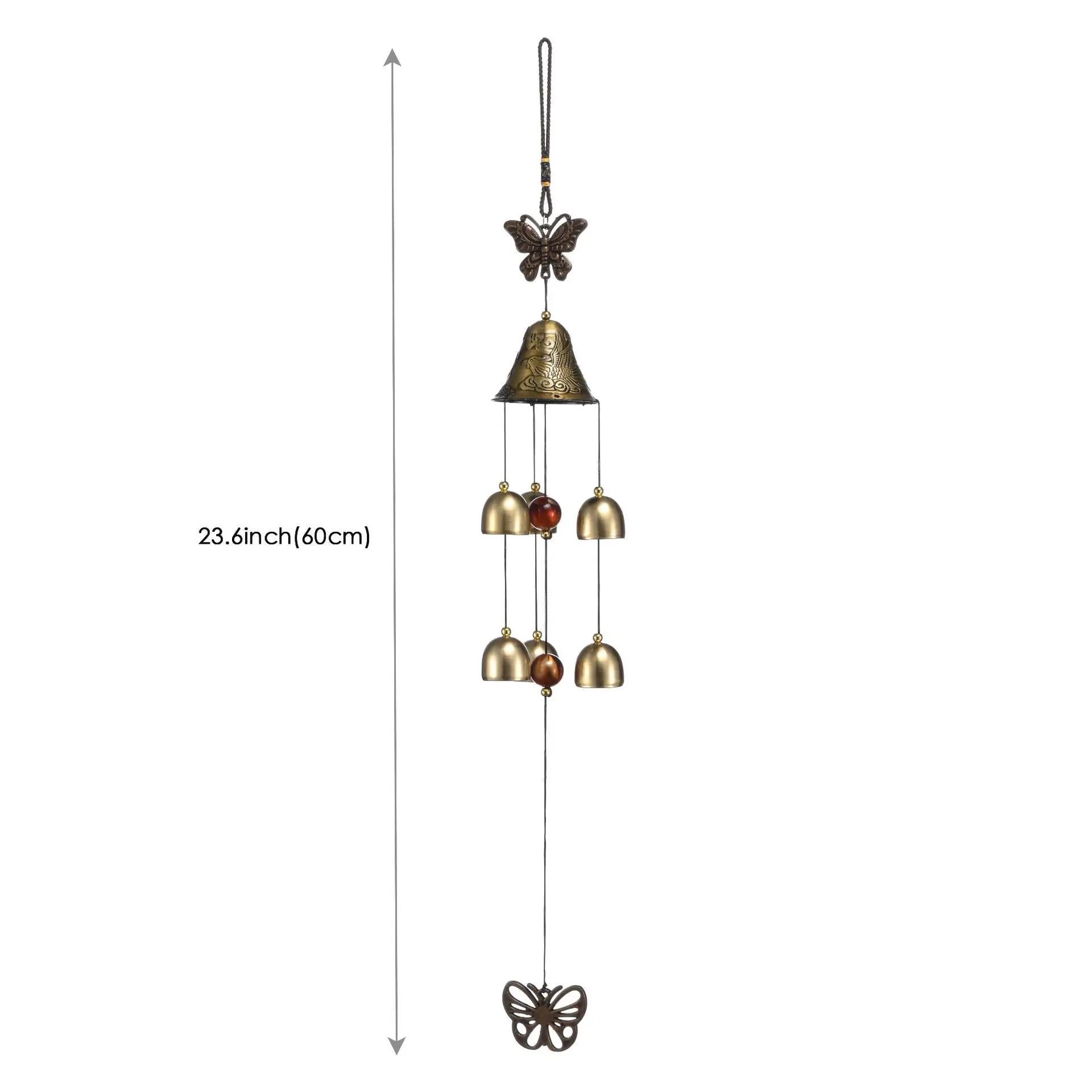 6 Copper Bells Wind Chimes - Outdoor Metal Hanging Ornament, Yard & Garden Decor