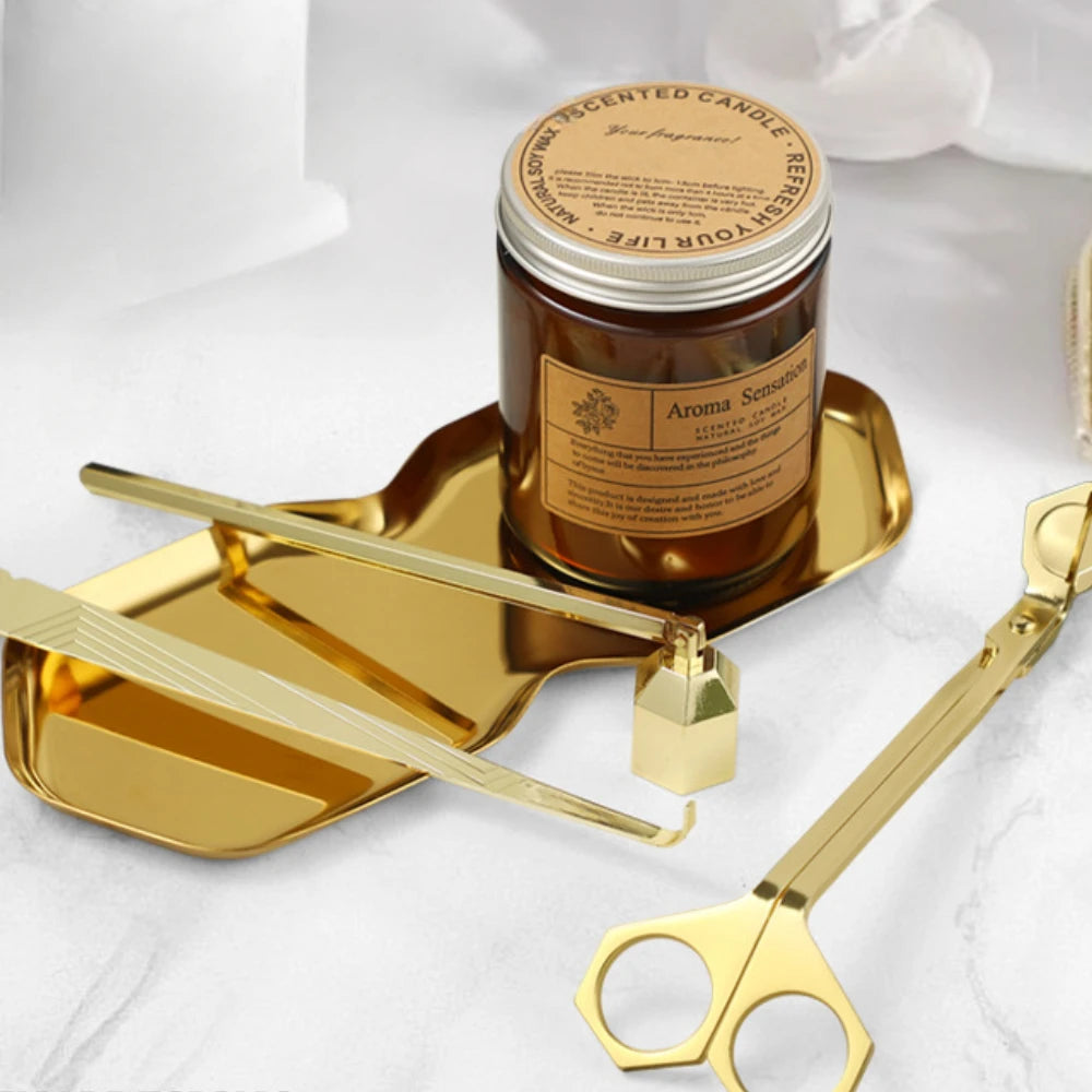 4 Piece Wick Trimmer Snuffer Kit Candle Differ Tray Golden Retro Candlestick Scented Candle Accessories Supplies Craft Ornaments