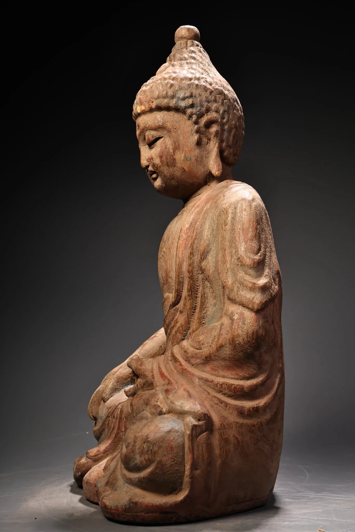 14"Old Wood Carving Painted Da Ri Tathagata Buddha Shakyamuni sitting Buddha Amitabha Worship Hall Town house