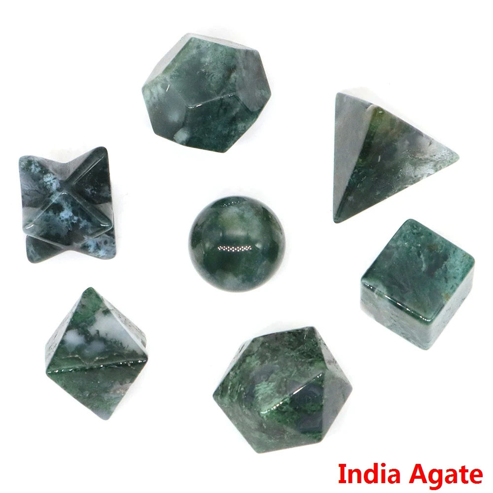 7Pcs/Set Platonic Crystal Solid Geometry Stone for Reiki Healing Chakra Gemstone Balancing Lucky Geometric Polyhedron Home Decor