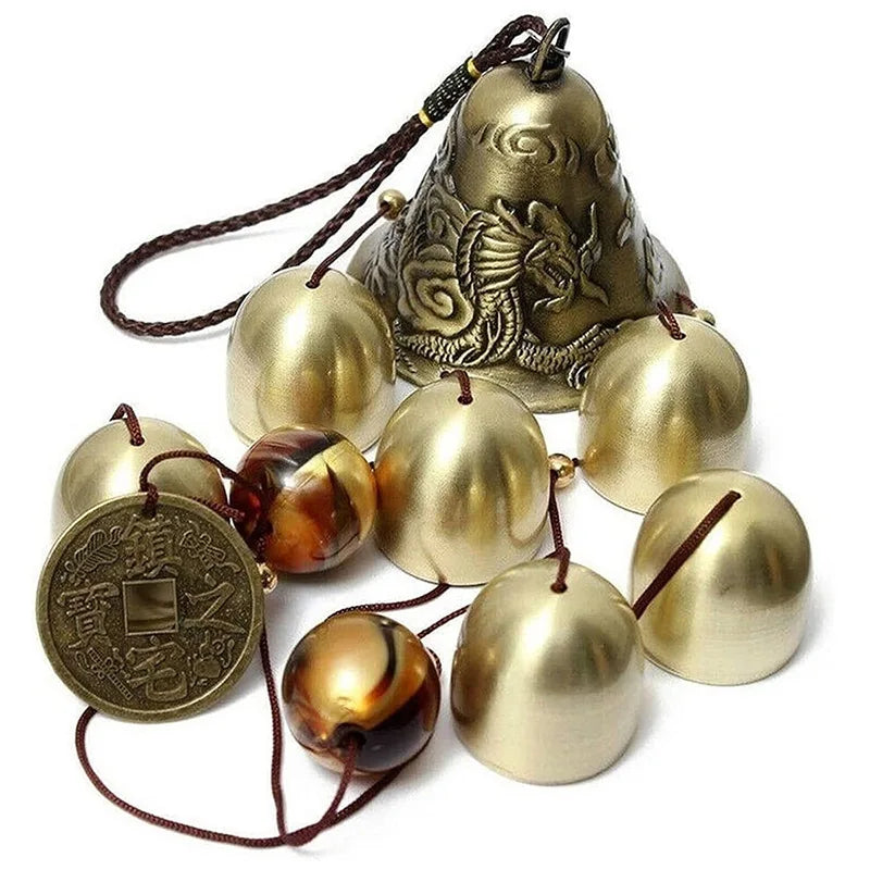 6 Copper Bells Wind Chimes - Outdoor Metal Hanging Ornament, Yard & Garden Decor
