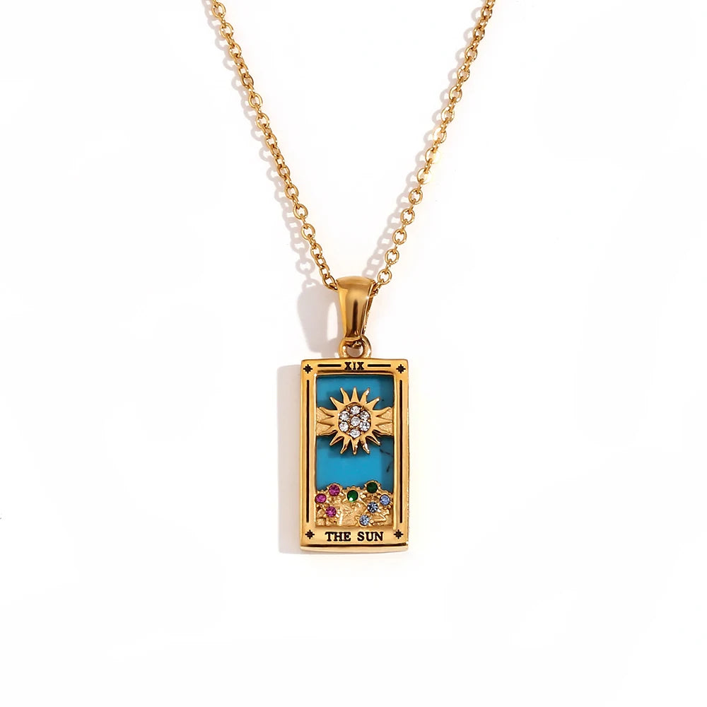 MamacitaSlay New In Populry Rectangular Pendant Empress Lovers Magician Tarot Waterproof Stainless Steel Necklace For Women