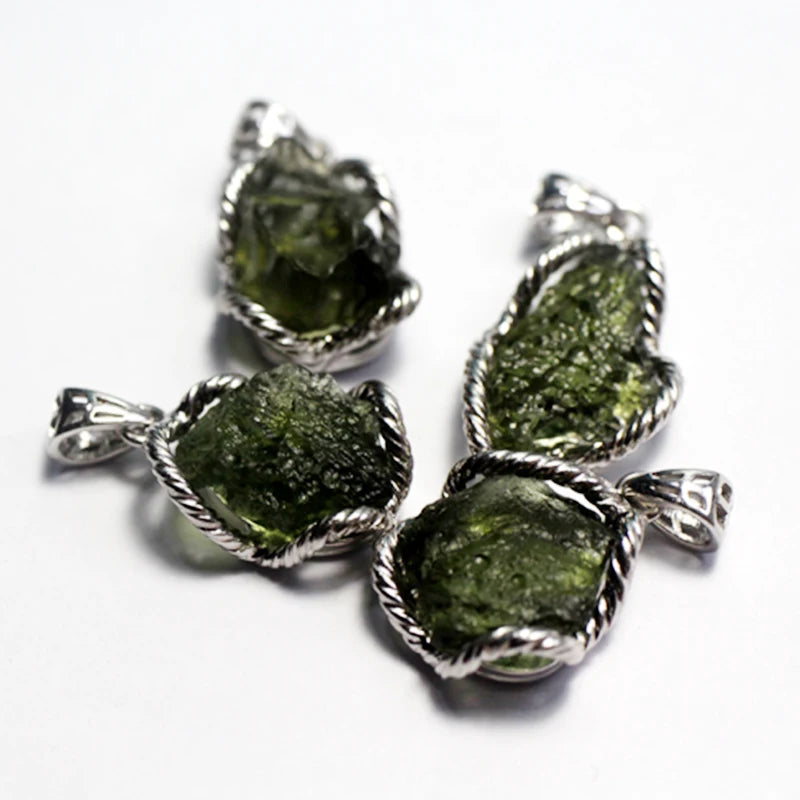 Natural Top Czech Moldavite Irregular 925 Silver Pendant Fine Jewelry Gift Eliminate negative energy