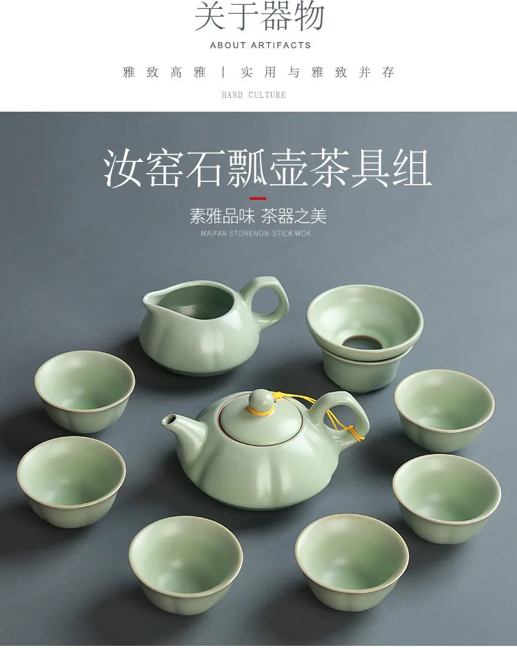 Creative Business Gift Ceramic Tea Set Teaware Geyao Ru Kiln A Pot of Six Cups of Tea Cups with Hand Gift Box Japanese TeaSet