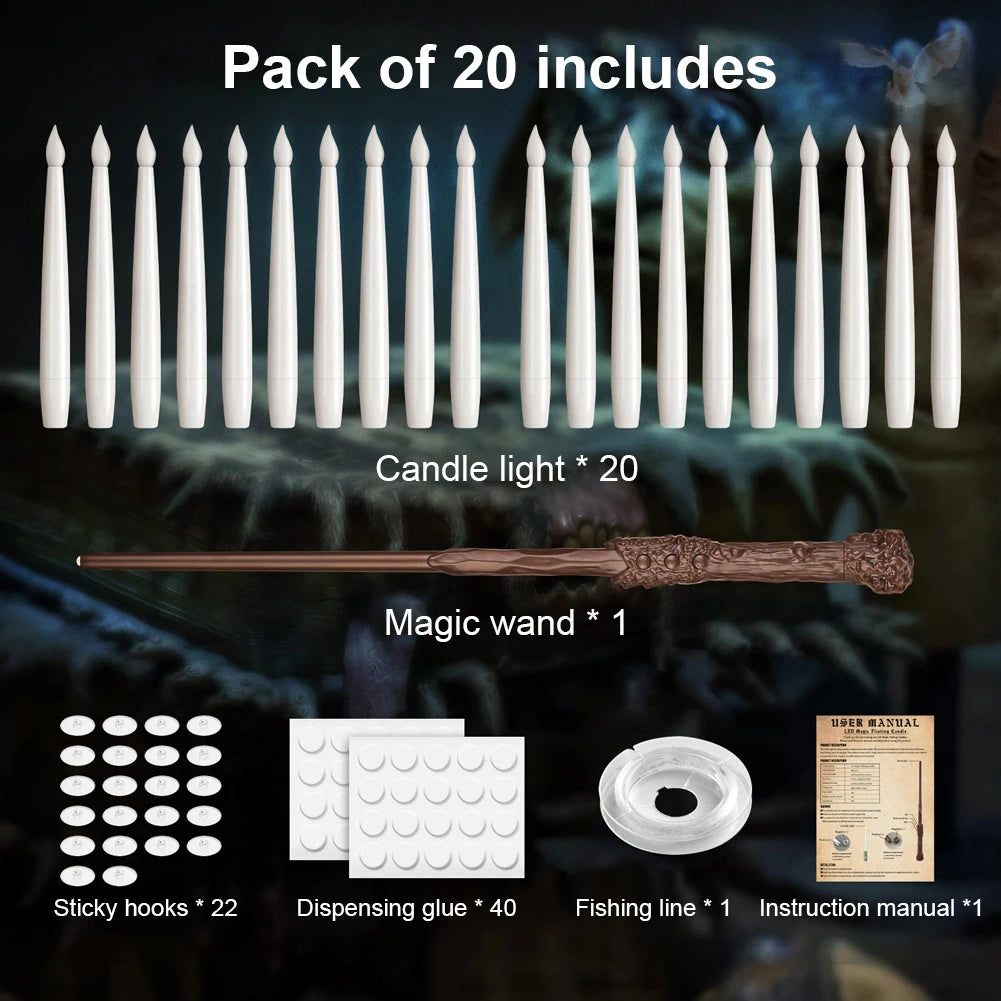 10-24PCS Flameless Floating Candles With Magic Wand Remote Battery Operated Hanging Flickering Warm Light Candle Wedding Christm