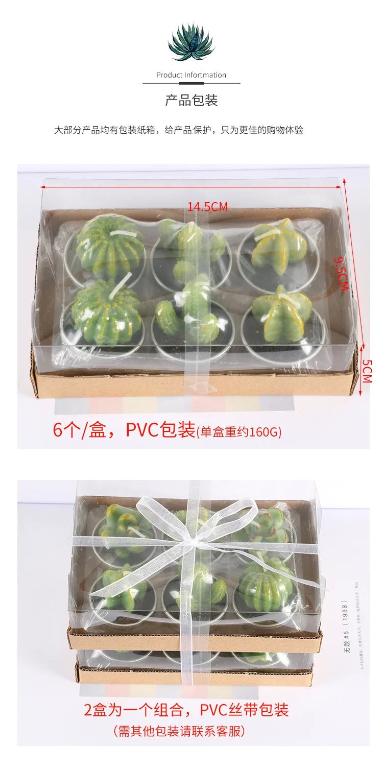 12pcs Mini Cactus Candles Succulent Greenery Candles Flameless Tea Light Candles Suitable for Party Wedding Home Decoration