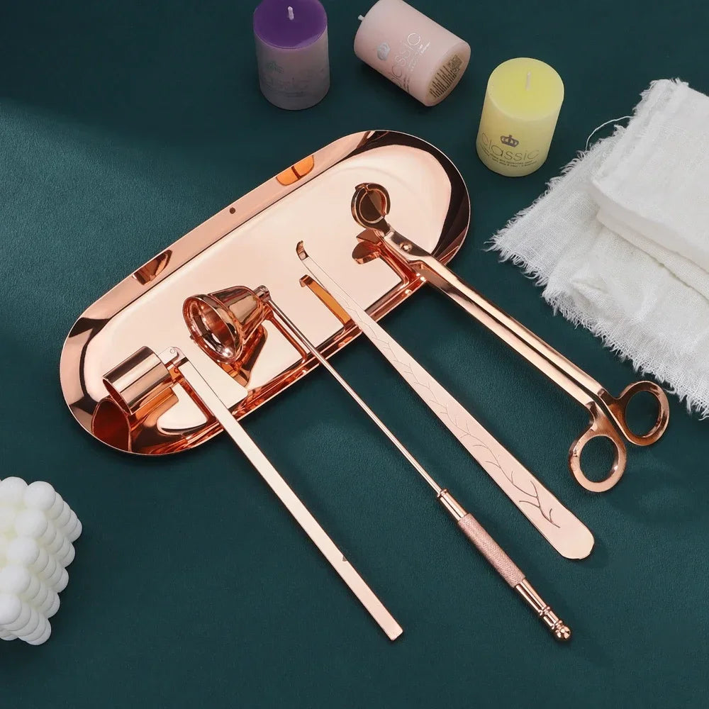5-1 Candle Care Kit Stainless Steel Candle Wick Trimmer Snuffer Candle Differ Tray Scented Accessories Home Tools DIY Gifts