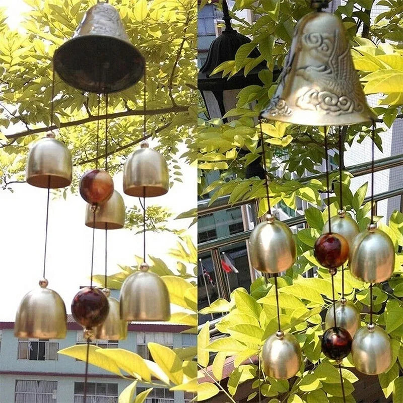 6 Copper Bells Wind Chimes - Outdoor Metal Hanging Ornament, Yard & Garden Decor